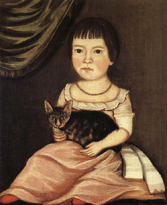 Beardsley Limner Child Posing with Cat Spain oil painting art